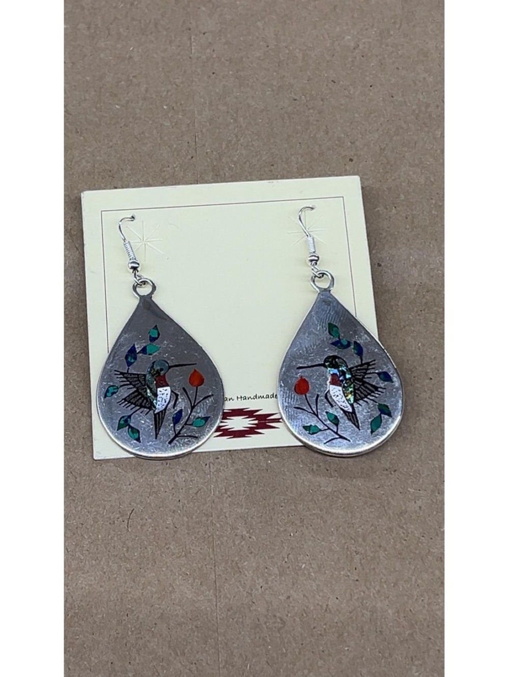 Zuni sterling silver inlay hummingbird traditional statement earrings -Raymond